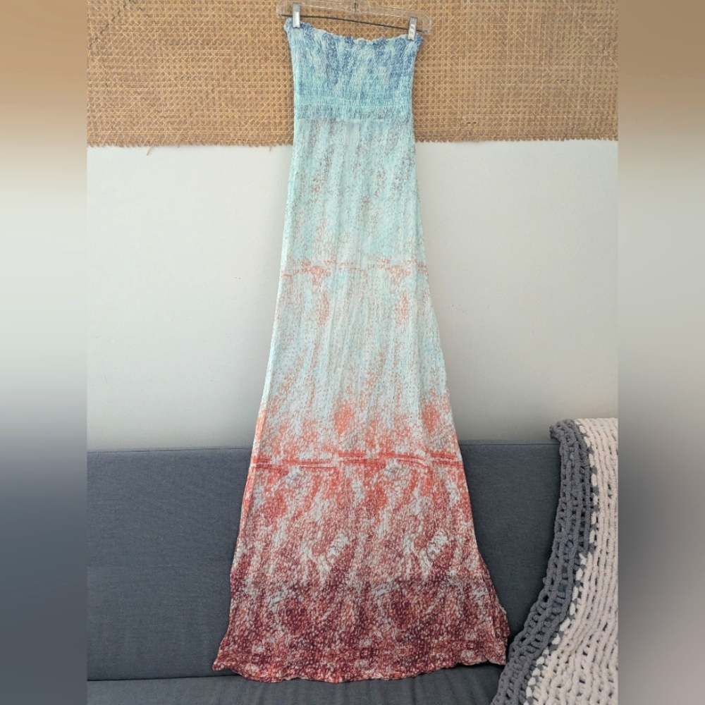 Threads 4 Thought Strapless Blue and Red Maxi Dress